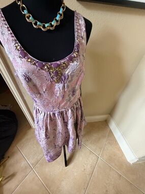 Adriana papell Lilac Floral Embroidered Sleeveless Dress with Jewel Accents